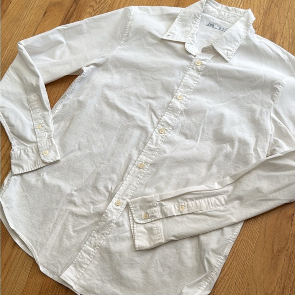 Zara Men's Crisp White Casual Button-Down Shirt